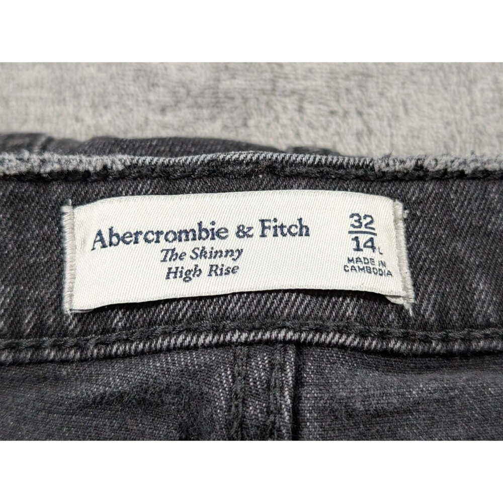 Abercrombie & Fitch The Skinny High Rise Jeans Womens 32/14 Black Distress Denim - Picture 6 of 10
